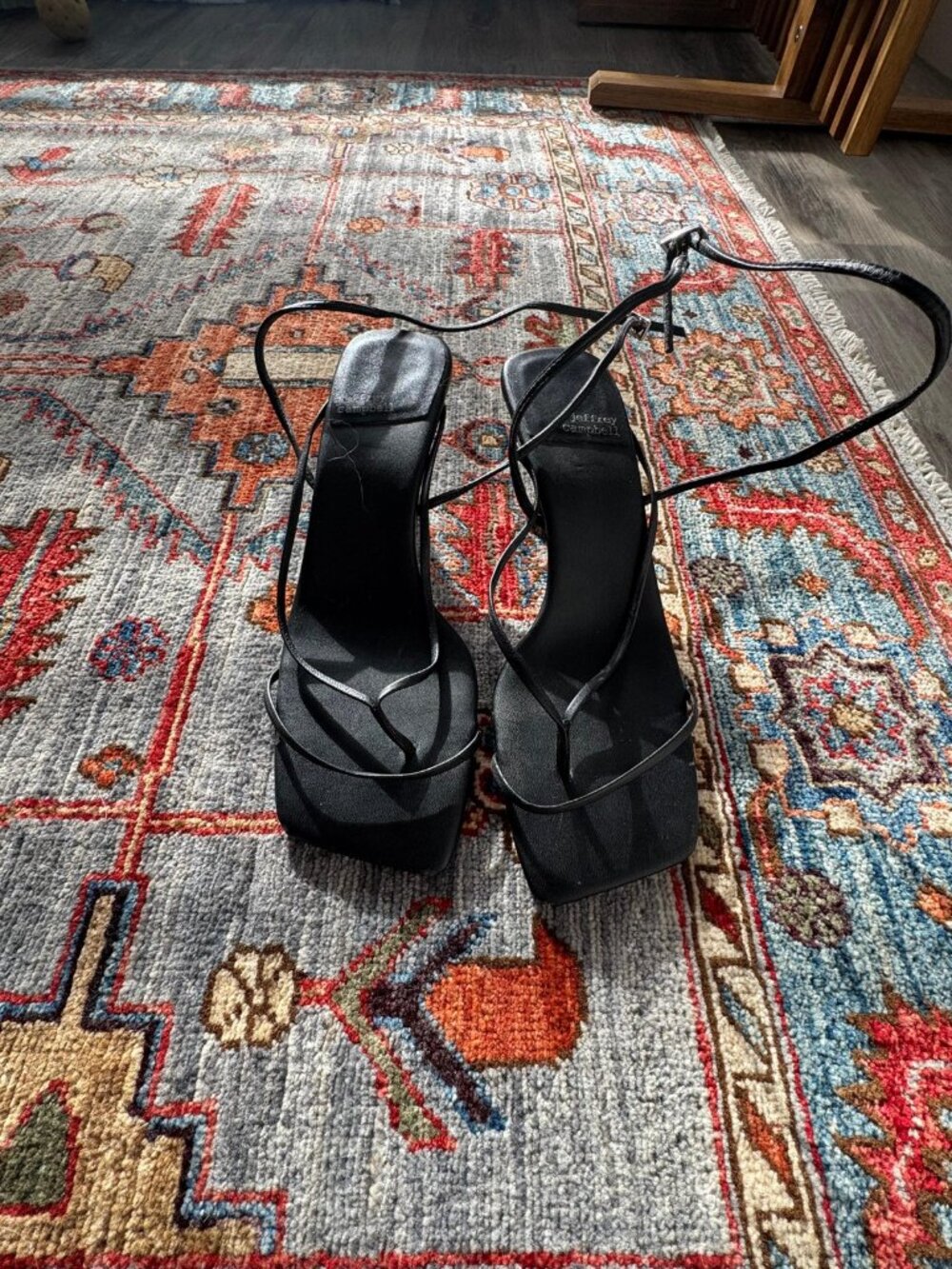 Jeffrey Campbell Black Strappy Square Toe Heeled Sandals